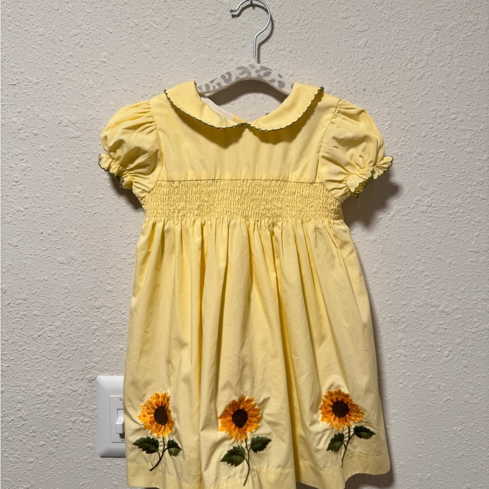 Yellow Sunflower Embroidered Smocked Toddler Dress